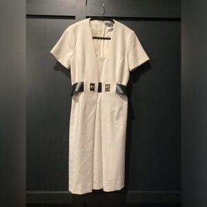 Carlisle collection per se French vanilla  off white belted knee length Dress 4